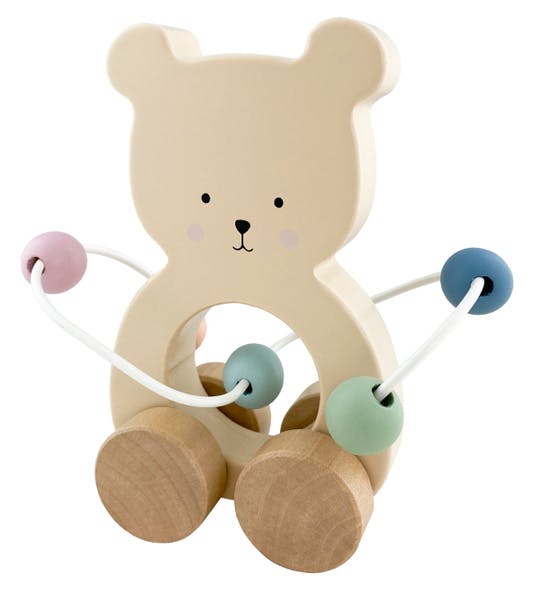 Wooden Toy Animal Teddy Bear with a Ball Frame - Beige 